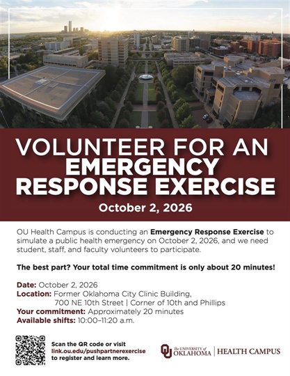 2026 OU Health Campus Emergency Response Exercise Volunteers Needed