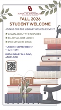 Fall 2026 Student Welcome Event  at the Bird Library