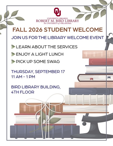 Fall 2026 Student Welcome Event  at the Bird Library